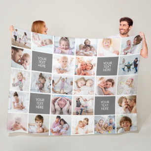 Simple 26 Photo Collage Custom Text and Colour Fleece Blanket