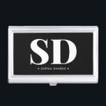 Simple 2 Monogram Initial Retro Black White Business Card Holder<br><div class="desc">Classic Elegant Minimal Black White 2 Monogram Monogrammed Initial</div>