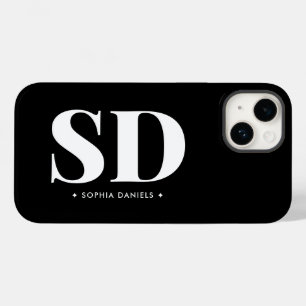 Simple 2 Monogram Initial Retro Black White Case-Mate iPhone 14 Case