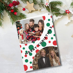 Simple 2 Photo Christmas Green and Red Dots Card