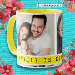 Simple 2 Photo Collage Family Quote Yellow Mug<br><div class="desc">Design your own customised mugs with pictures of family to make it an unique keepsake.' Family is everything ' quote typography makes it special.</div>