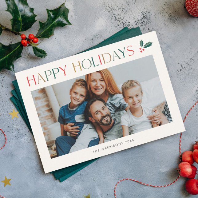 Simple 2 Photo Colourful Happy Holiday Card (Modern Colorful 2 Photo Happy Holidays Card.)