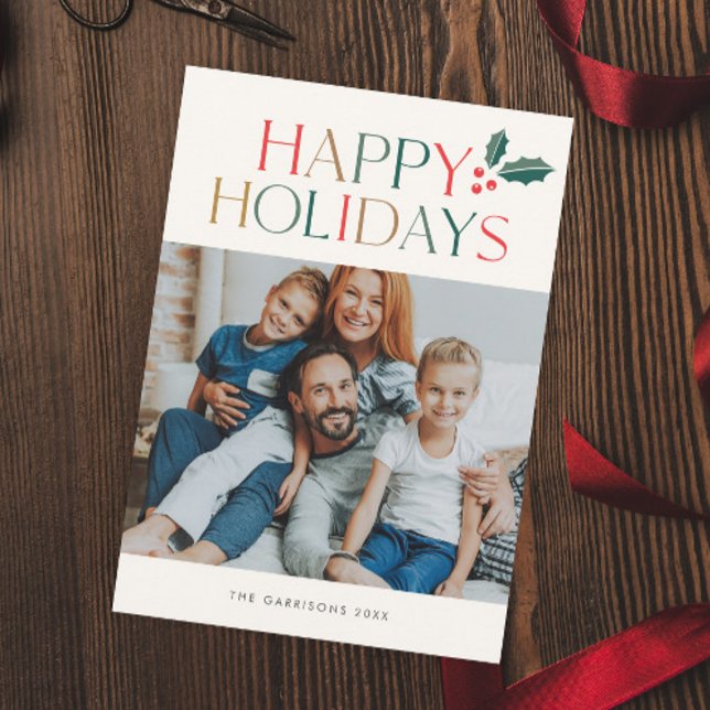 Simple 2 Photo Colourful Happy Holiday Card (Modern colorful 2 photo happy holiday card.)