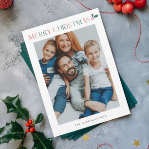 Simple 2 Photo Colourful Merry Christmas Holiday Card