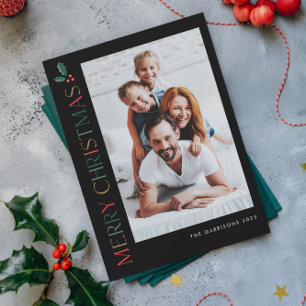 Simple 2 Photo Colourful Merry Christmas Holiday Card