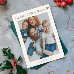 Simple 2 Photo Colourful Merry Christmas Holiday Card