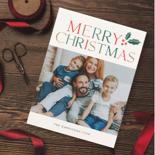 Simple 2 Photo Colourful Merry Christmas Holiday Card