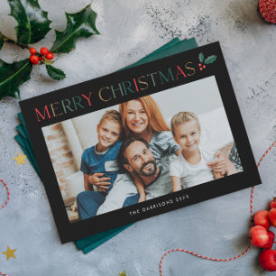 Simple 2 Photo Colourful Merry Christmas Holiday Card
