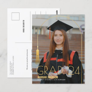 Simple 2 Photo Gold Tassel Graduation Announcement Postcard
