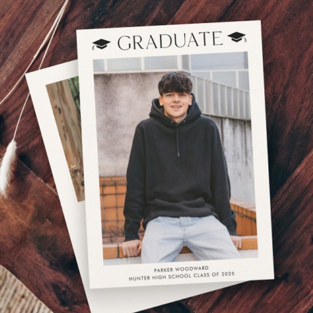 Simple 2 Photo Graduation Invitation (Simple graduation cap 2 photo invitations.)