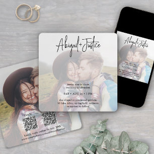 Simple 2 Photo Overlay All-In-One QR RSVP Wedding Invitation
