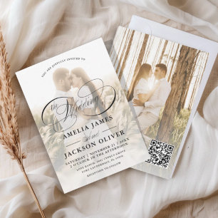 Simple 2 Photo Overlay Calligraphy Wedding  Invitation
