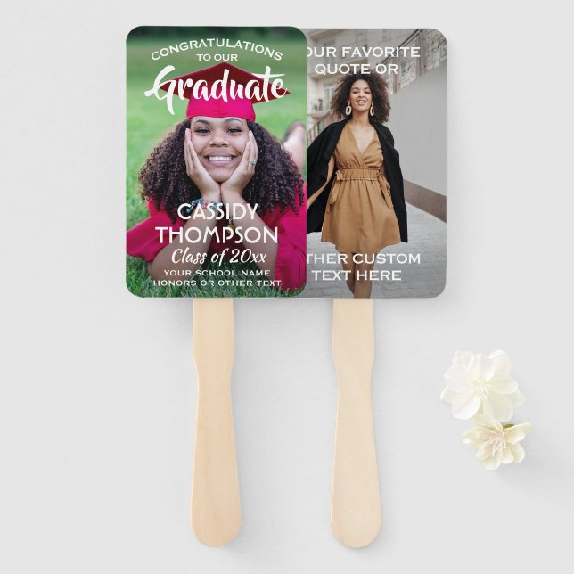Simple 2 Photo Overlay Inspirational Graduation Hand Fan (Front and Back)