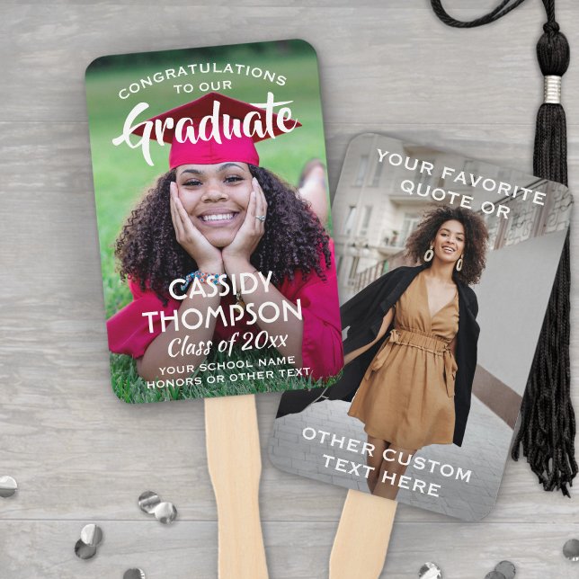 Simple 2 Photo Overlay Inspirational Graduation Hand Fan (Creator Uploaded)