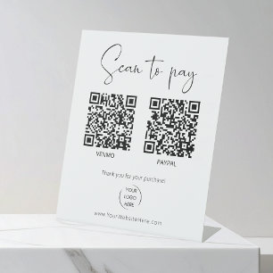 Simple 2 QR codes Scan to Pay with Logo Pedestal Sign