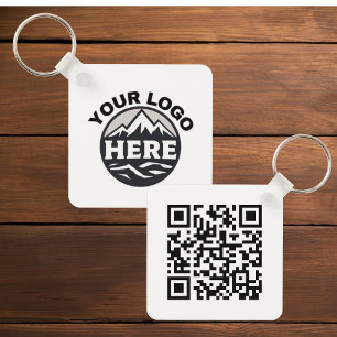 Simple 2 sided logo & Qr code Company Business  Key Ring