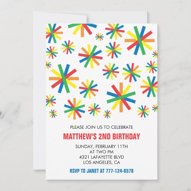 Simple 2nd birthday invitations Confetti Boy (Front)