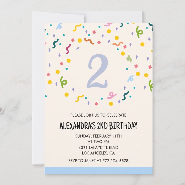 Simple 2nd birthday invitations Confetti Modern (Front)