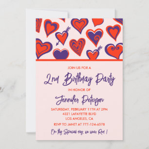 Simple 2nd birthday invitations Glam Cute Heart