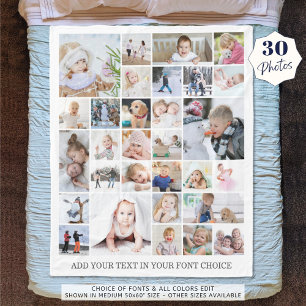 Simple 30 Photo Collage Custom Colour and Text Fleece Blanket