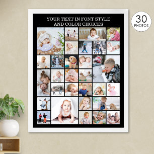 Simple 30 Photo Collage Custom Colour and Text Poster