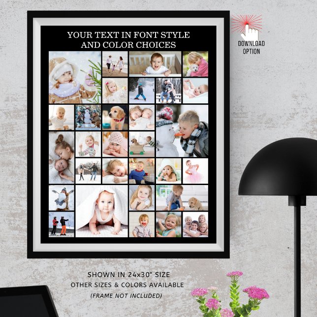 Simple 30 Photo Collage Custom Colour and Text Poster (Creator Uploaded)