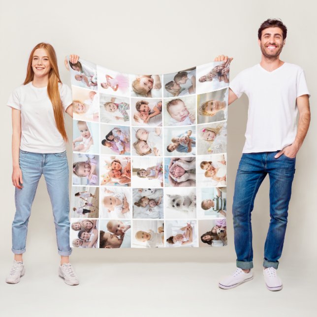 Simple 30 Photo Collage Template Your Colour Fleece Blanket (In Situ)