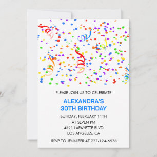 Simple 30th birthday invitations Confetti Rainbow