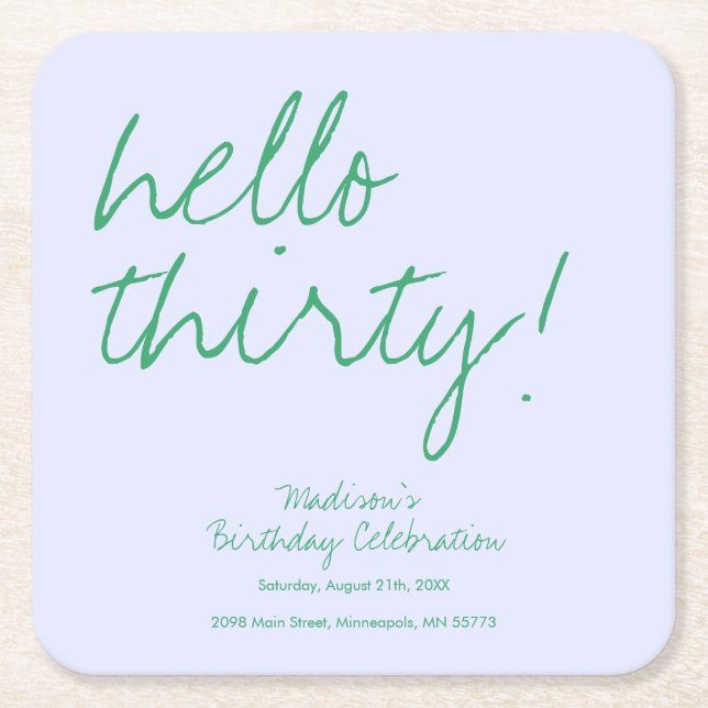 Simple 30th Birthday Square Paper Coaster (Front)