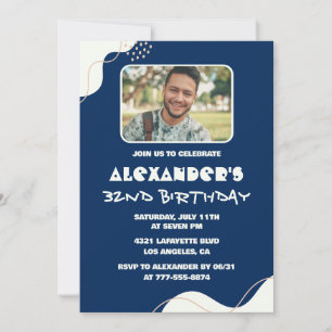 Simple 32nd birthday invitations Men Photo Navy
