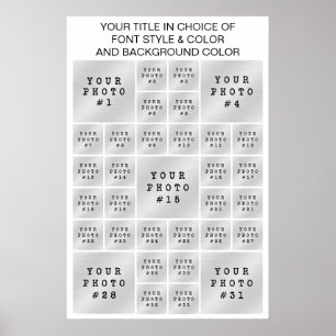 Simple 33 Photo Collage Custom Colour and Text Poster