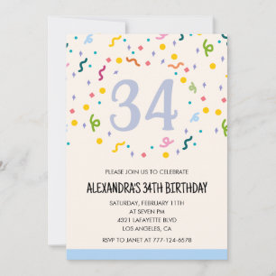 Simple 34th birthday invitations Confetti Modern