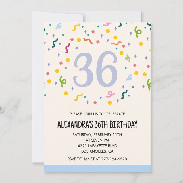 Simple 36th birthday invitations Confetti Modern (Front)