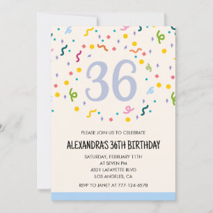 Simple 36th birthday invitations Confetti Modern