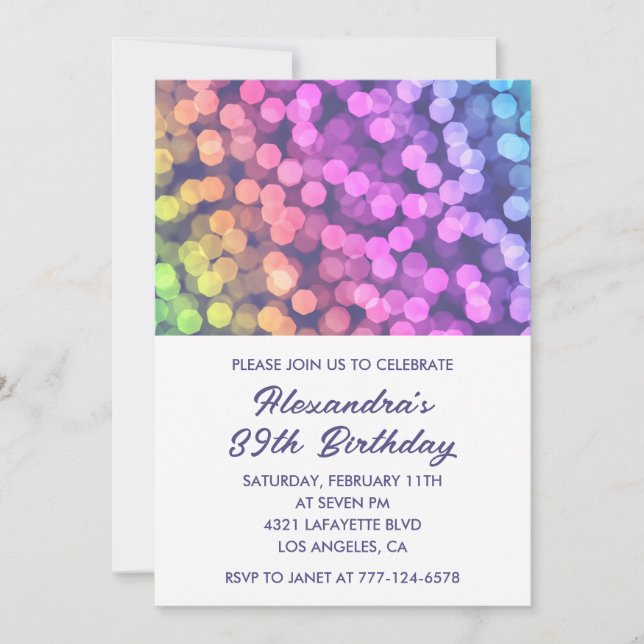 Simple 39th birthday invitations Rainbow Confetti  (Front)