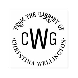 Simple 3 Initial Letter Monogram #1 Library Book Self-inking Stamp