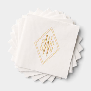 Simple 3 Initial Letter Monogram #5 Diamond Frame Foil Napkins
