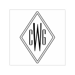 Simple 3 Initial Letter Monogram #5 Diamond Frame Self-inking Stamp