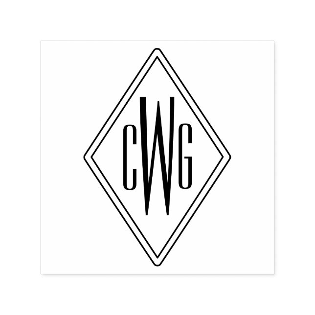 Simple 3 Initial Letter Monogram #5 Diamond Frame Self-inking Stamp (Design)