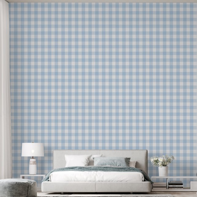 Simple 3" Light Baby Blue Gingham Buffalo Check Wallpaper (Bedroom)