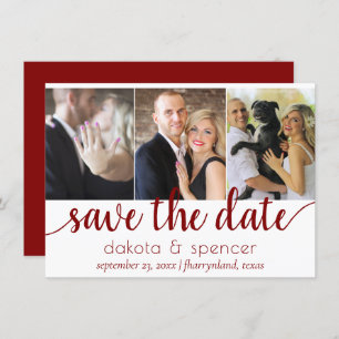 Simple 3 Photo - Classic Crimson Red Wedding Save The Date