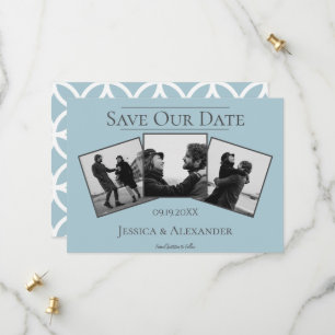 Simple 3 Photo Collage Blue Save The Date