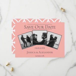 Simple 3 Photo Collage Coral Save The Date