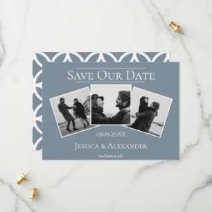 Simple 3 Photo Collage Dusty Blue Save The Date