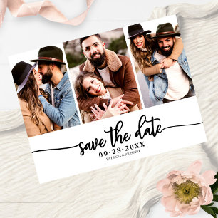 Simple 3 Photo Collage Wedding Save The Date Postcard