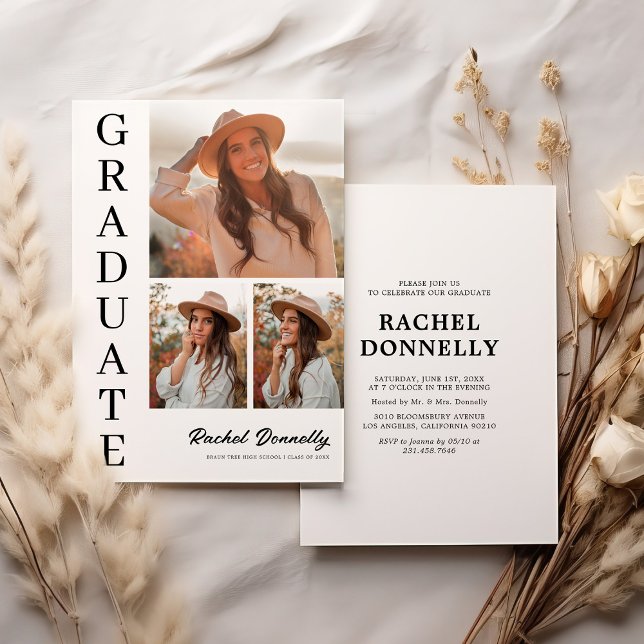 Simple 3 Photo Graduation Party Invitation (Creator Uploaded)