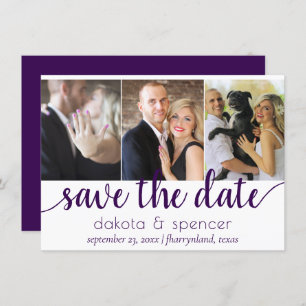 Simple 3-Photo   Teal Dark Green Flourish Script Save The Date