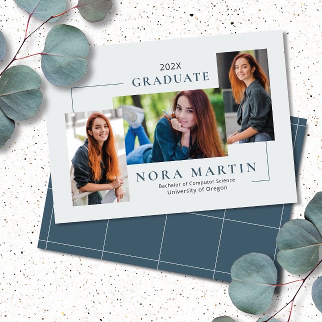 Simple 3 Photo Turquoise Graduation Announcement (Creator Uploaded)