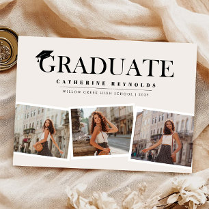 Simple 3 Photos Modern Graduation Invitation