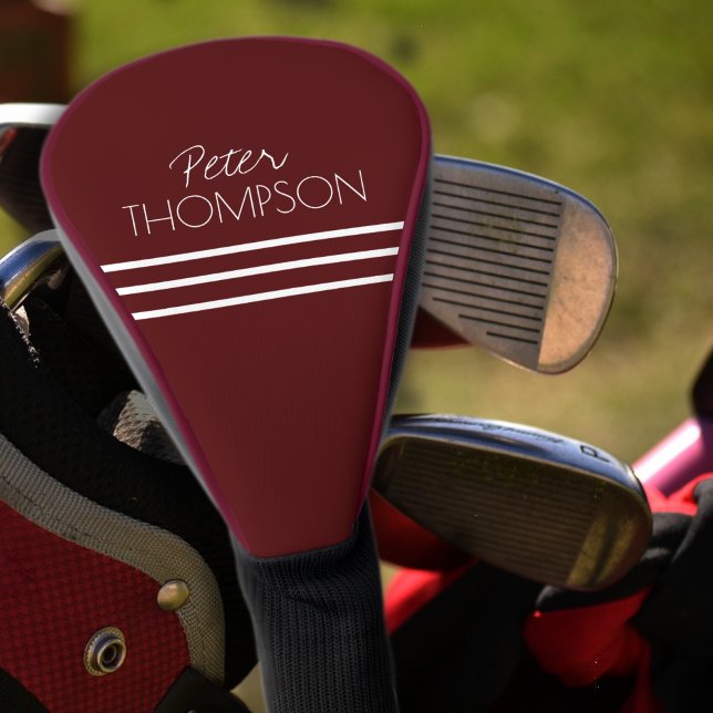 Simple 3 Stripes Name Classy Red Golf Head Cover (Creator Uploaded)